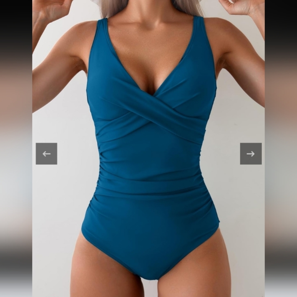 One Piece Swimsuits Tummy Control Ruched Push Up Bathing Suit Tie Back - Picture 1 of 10